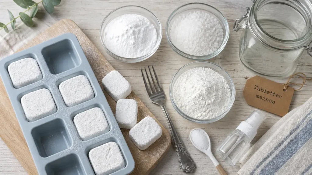 4 ingrédients pour des tablettes lave-vaisselle maison et le geste qui évite la mousse