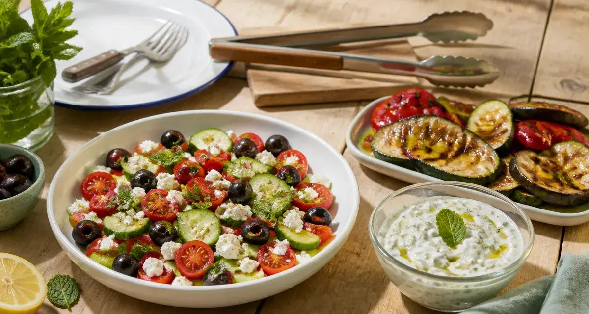 Accompagnement barbecue rapide : salade grecque et tzatziki