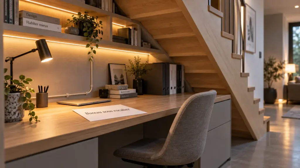 Bureau sous escalier : 50 à 60 cm de profondeur pour travailler sans se cogner