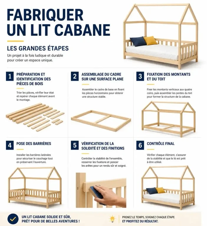 Étapes de fabrication d’un plan pour lit cabane en bois