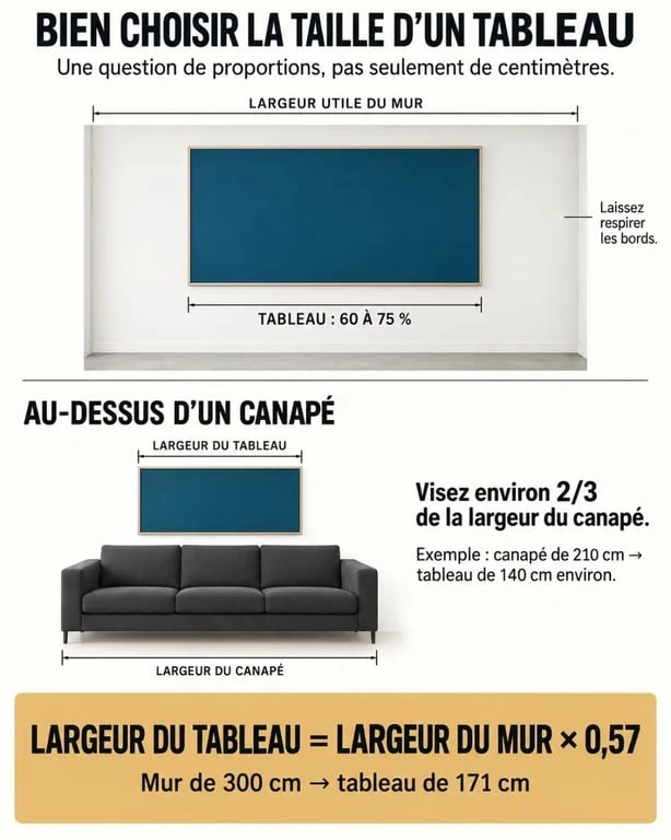Infographie pour comprendre comment choisir la taille d'un tableau en fonction de son mur