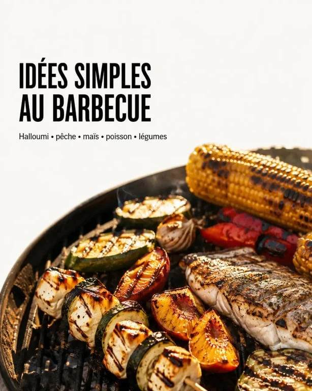 Idées pour que faire au barbecue pour changer avec brochettes halloumi, légumes grillés et fruits caramélisés