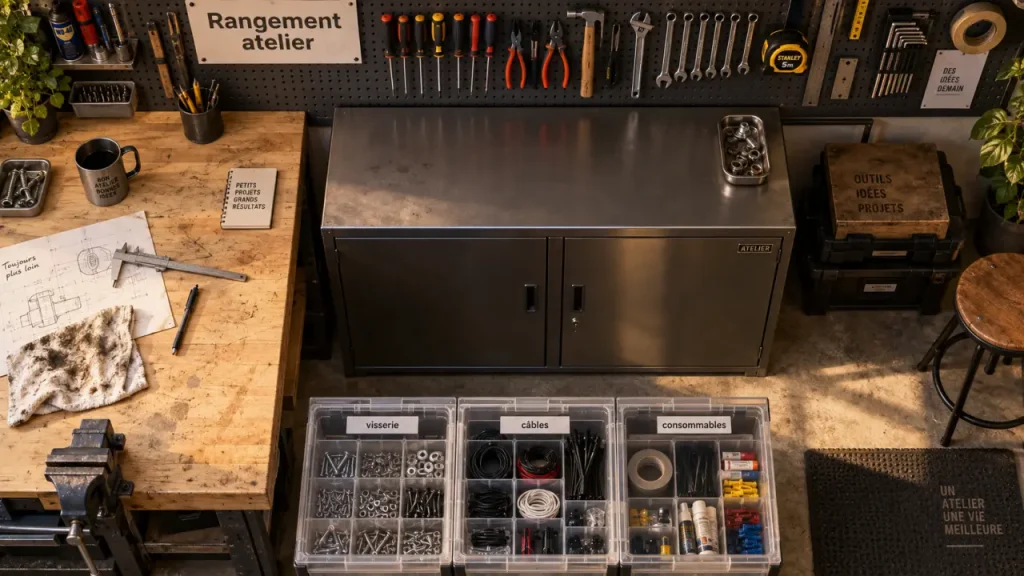 Rangement atelier : répartissez les outils entre mur, sol et plan de travail
