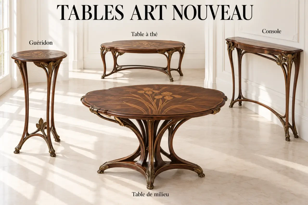 Différents modèles de table Art nouveau dans un intérieur élégant