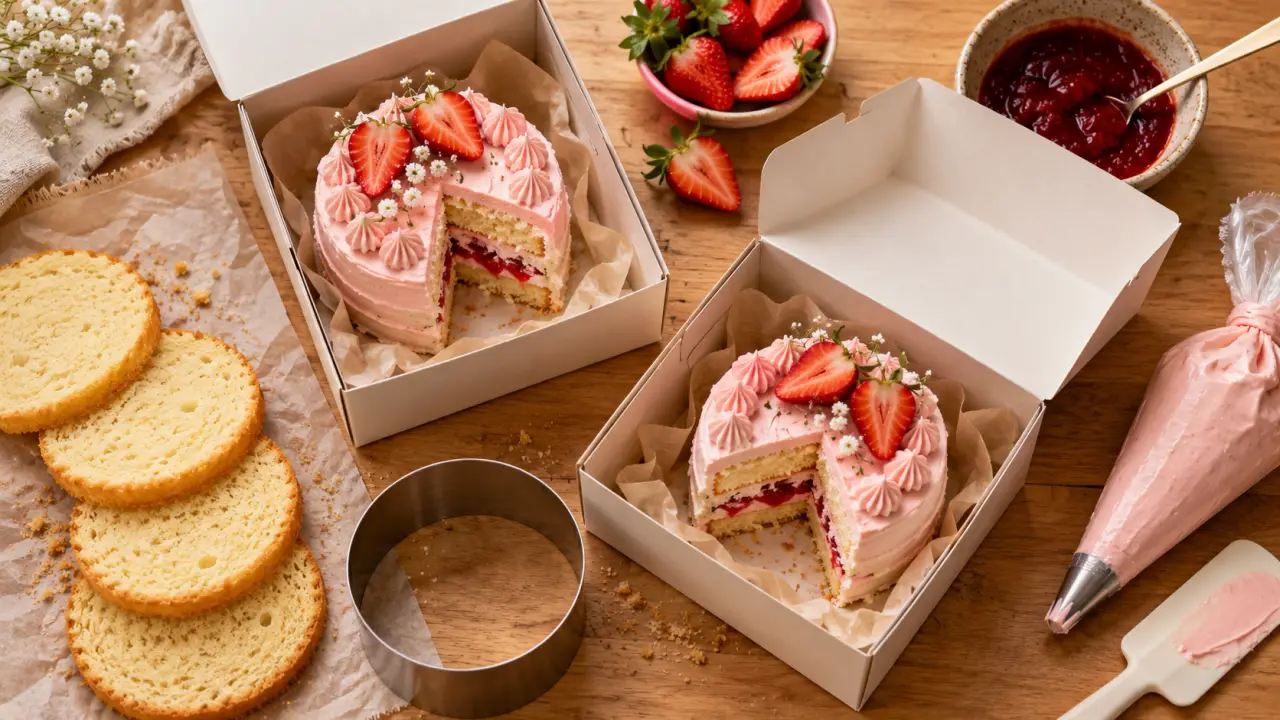 Recette bento cake vanille-fraise en boîte, deux mini gâteaux